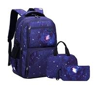 SellerFun Space Pattern Galaxy Backpack Boys Primary Junior Middle School Daypack Men High Middle School Laptop Bag(Star-Blue,3Pcs Backpack Set)
