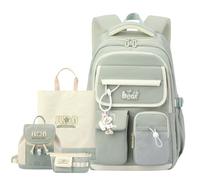 SellerFun Teen Girls Large Capacity Student Backpack with Back Support Middle School Bookbag for Youth(Sage Green 4-Piece Set, 29 Liters)