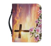 Sellikakes Bible Carrying Bag Large Zippered Bible Case and Organizer Durable Bible Holder for Bible Accessories, Cross Pink Lily, XL
