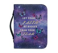 Sellikakes Bible Carrying Bag Large Zippered Bible Case and Organizer Durable Bible Holder for Bible Accessories, Galaxy Butterfly Purple, L