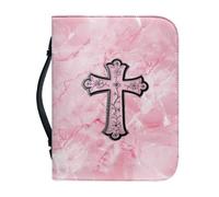 Sellikakes Classic Bible Bag Book Carrier, Multi-Purpose Bible Holder Church Protector Handbag for Trip Hiking, Pink Marble Cross, XL