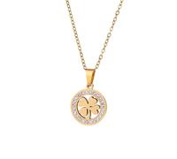 Selling Lucky Four-Leaf Clover Minimalist Full Diamond Circle Pendant Necklace Clavicle Chain