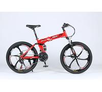 selling united Folding Mountain Bike 24/26 Inch MTB Full Suspension Disc Brakes 21 Speed Lightweight Adult Bicycle - 5 Colours (Red, 24 Inches)