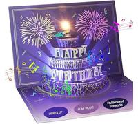 SELLORIA Birthday Card 3D Musical Pop Up Card with Light, Unique Style Happy Birthday Card Greeting Cards with Envelope for Everyone, Men, Women,Mother, Kids, Express Special Love (Purple Card)