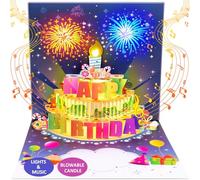 SELLORIA Birthday Cards, MUSIC & LIGHTS & BLOWABLE CANDLE Pop up Happy Birthdays Card, Gifts for Women Men Husband Wife Sister Friends Kids (Navy Blue)