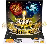 SELLORIA Birthday Cards Musical, 3D Pop Up Greeting Card, Musical & Light Happy Birthday Card, Blow Out Light Candle, Gift for Women Men Kids Husband Wife Mom Dad Daughter With Envelopes