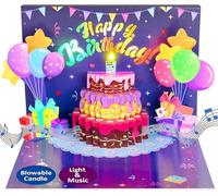 SELLORIA Birthday's Cards, Musical Pop Up Birthday Cards with Lights, Blow Out Candle Happy Birthday Card Gifts for Everyone (Women, Men, Mom, Dad, Friends, Kids) Greeting Cards With Envelopes