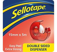 Sellotape Double Sided Tape White and Dispenser 15mm x 5m
