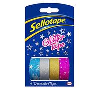 Sellotape Glitter Tape, 4 Rolls of Decorative Tapes, Compatible for Sellotape On-hand Dispenser, 18mm x 3m, 4 Colourful Tapes