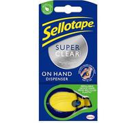 Sellotape On-Hand Dispenser with Super Clear Tape, Both hands free for crafting and wrapping, Includes Refillable Dispenser & Extra Sticky Clear Tape (18mm x 15m)