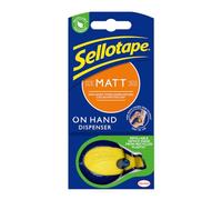 Sellotape On-Hand Dispenser with Invisible Matt Tape, Both hands free for crafting and wrapping, Includes Refillable Dispenser & Invisible Matt Tape Roll (18mm x 15m)