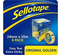 Sellotape Original Golden, Multi-Purpose Clear Tape for Household Objects, Clear Packing Tape for Sticking Envelopes or Cards, Easy to Use Packaging Tape, 24mm x 50m, Pack of 6