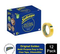Sellotape Original Golden Multi-Purpose Easy-to-Use Clear Tape, 24mmx66m, 12 Pack