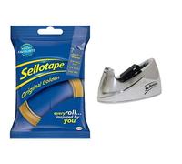 Sellotape Original Golden Sticky Tape including Chrome Tape Dispenser