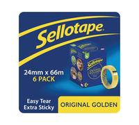Sellotape Original Easy Tear Extra Sticky Golden Tape 24mm x 66m (Pack 6) With FREE Panda - 2974501
