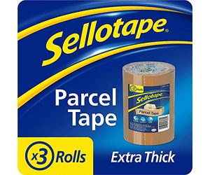 Sellotape Parcel Tape, Brown Tape for Packing, High-Strength Packaging Tape for Professional & Office Use, Packing Tape for Heavy Loads, Pack of 3