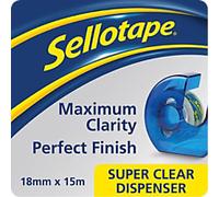 Sellotape Super Clear Tape and Dispenser 18mm x 15m Transparent 6 Rolls