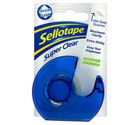 Sellotape Super Clear Tape with Easy Tear Dispenser, Extra Sticky & Maximum Clarity, 18mm x 15m