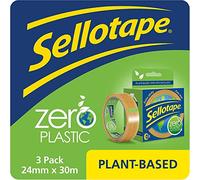 Sellotape Zero Plastic Tape, Multi-Purpose Clear Tape for Household Objects & Sticking Envelopes or Cards, Easy to Use Plant Based Packaging Tape with 0% Plastic, 24mm x 30m, Pack of 3