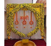 SELLPLUS Paper Backdrop Setup For Mehndi, Haldi, Marrige, Pooja, Ganpati, Home Decoration Combo Of Marigold Strings Festival Decor, 15 Cm (Design 11)