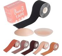 SELLY Boob Tape, Bob Tape for Large Breasts, Self-Adhesive Strapless Boobtapes with 2 Pcs Nipple Covers, 5M Stretchable Longer Than Regular Roll, Perfect to Stick on Bra (Black)
