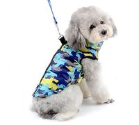 SELMAI Camo Waterproof Small Dog Cat Winter Coat Quilted Vest Jacket Harness with D-ring Pet Puppy Puffer Coat Chihuahua Cold Weather Clothes Apparel Blue M