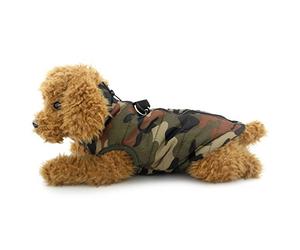 SELMAI Camo Waterproof Small Dog Cat Winter Coat Quilted Vest Jacket Harness with D-ring Pet Puppy Puffer Coat Chihuahua Cold Weather Clothes Boy Apparel Army Green M