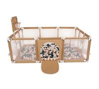 Selonis Baby Playpen Big Size Playground with 100 Balls for Kids, Beige:Dark Turquoise/Pastel Beige/Pearl
