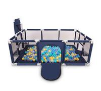 Selonis Baby Playpen Big Size Playground with 100 Balls for Kids, Dark Blue:Turquoise/Blue/Yellow/Transparent