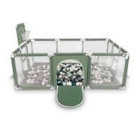Selonis Baby Playpen Big Size Playground with 100 Balls for Kids, Green:Dark Turquoise/Gray/White/Mint