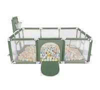 Selonis Baby Playpen Big Size Playground with 100 Balls for Kids, Green:Pastel Beige/Pastel Blue/Pastel Yellow/Mint