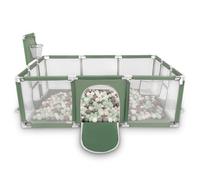 Selonis Baby Playpen Big Size Playground with 100 Balls for Kids, Green:White/Gray/Mint
