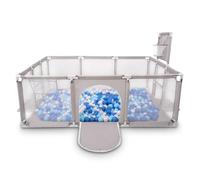 Selonis Baby Playpen Big Size Playground with 100 Balls for Kids, Grey:Blue/Babyblue/Pearl