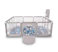 Selonis Baby Playpen Big Size Playground with 100 Balls for Kids, Grey:Grey/White/Transparent/Babyblue