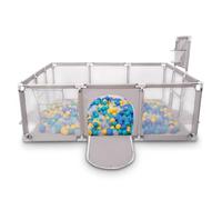 Selonis Baby Playpen Big Size Playground with 100 Balls for Kids, Grey:Turquoise/Blue/Yellow/Transparent
