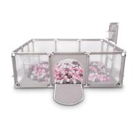 Selonis Baby Playpen Big Size Playground with 100 Balls for Kids, Grey:White/Grey/Mint/Light Pink