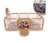 Selonis Baby Playpen Big Size Playground with 200 Balls for Kids, Beige:Pastel Beige/Copper/White/Black