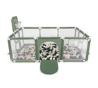 Selonis Baby Playpen Big Size Playground with 200 Balls for Kids, Green:Dark Turquoise/Pastel Beige/White/Mint