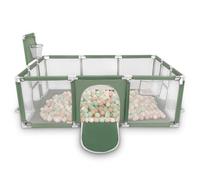 Selonis Baby Playpen Big Size Playground with 200 Balls for Kids, Green:Pastel Beige/White/Mint