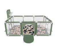 Selonis Baby Playpen Big Size Playground with 400 Balls for Kids, Green:Dark Turquoise/Pastel Beige/Pearl