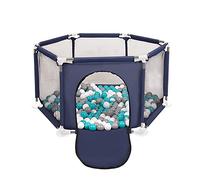 Selonis Hexagon 6 Side Play Pen with 100 Balls, Blue:Grey/White/Turquoise