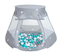 Selonis Play Tent 105X90cm/100 Balls Castle House Pop Up Ballpit Plastic Balls For Kids, Grey:Grey-White-Turquoise
