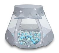 Selonis Play Tent 105X90cm/100 Balls Castle House Pop Up Ballpit Plastic Balls For Kids, Grey:Pearl-Grey-Transparent-Babyblue-Mint