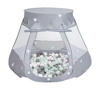 Selonis Play Tent 105X90cm/100 Balls Castle House Pop Up Ballpit Plastic Balls For Kids, Grey:White/Grey/Mint