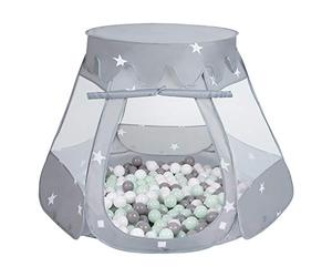 Selonis Play Tent 105X90cm/100 Balls Castle House Pop Up Ballpit Plastic Balls For Kids, Grey:White/Grey/Mint