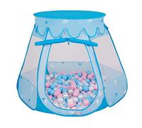 Selonis Play Tent 105X90cm/200 Balls Castle House Pop Up Ballpit Plastic Balls For Kids, Blue:Babyblue-Powder Pink-Pearl
