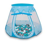Selonis Play Tent 105X90cm/200 Balls Castle House Pop Up Ballpit Plastic Balls For Kids, Blue:White-Grey-Turquoise