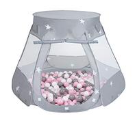 Selonis Play Tent 105X90cm/200 Balls Castle House Pop Up Ballpit Plastic Balls For Kids, Grey:White/Grey/Powder Pink