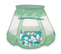 Selonis Play Tent 105X90cm/200 Balls Castle House Pop Up Ballpit Plastic Balls For Kids, Mint:Grey/White/Turquoise