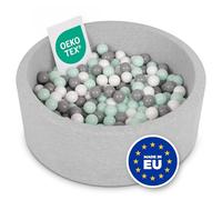 Selonis Soft Ball Pit Pool 90X30cm/200 Balls Round For Baby Toddler Foam, Light Grey:White/Grey/Mint